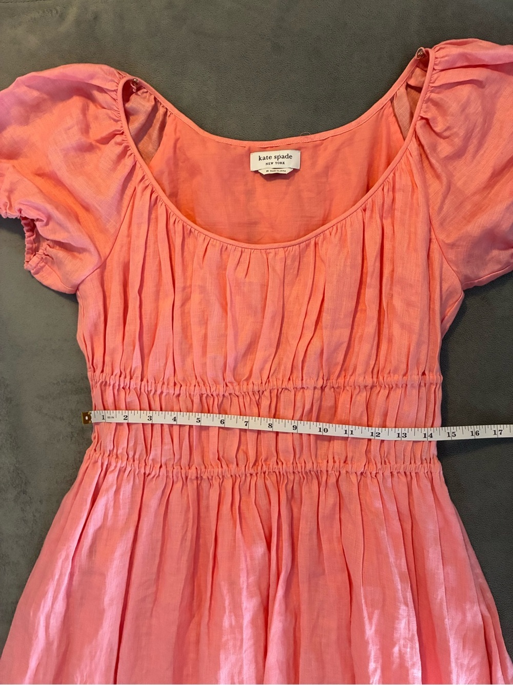 Kate Spade 100% Linen Women's Pink Puff-Sleeve Tiered Maxi Dress - Picture 9 of 10